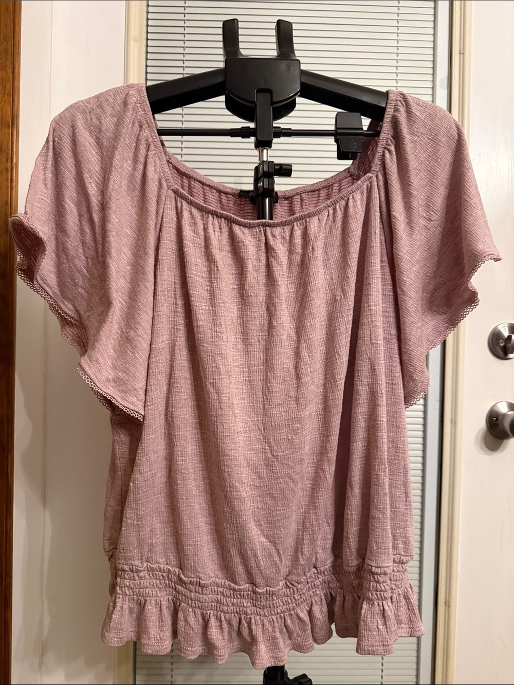 Alyx Mauve Off-Shoulder Textured Peasant Top